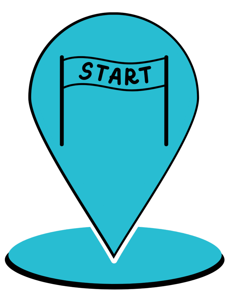 A blue map pin with a "Start" sign placed in the middle. ASC for AAC.