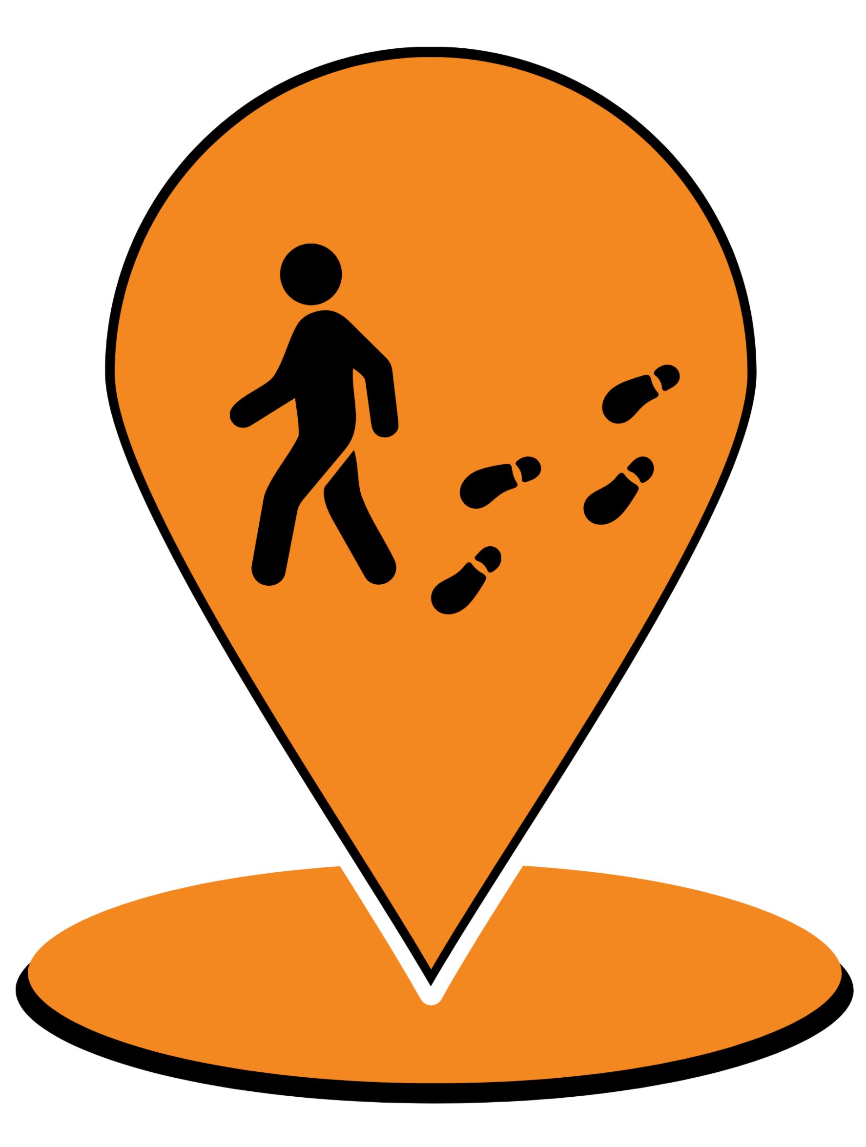 An orange map pin with a person and foot steps placed in the middle. ASC for AAC.